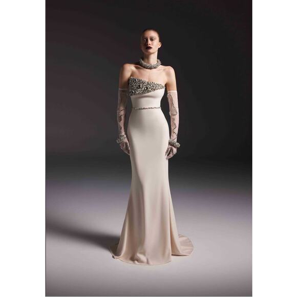 Afffiar Dresses & Skirts - Afffair NWT Glamazone Crystal Embellished Ivory Strapless Gown XS